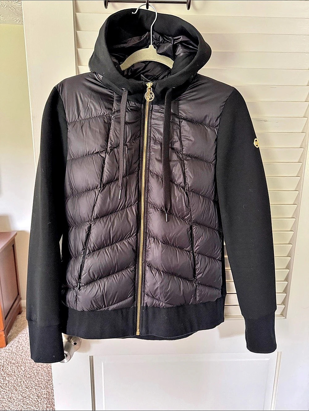 Michael Kors Black Quilted Hooded Jacket Size Small Like New